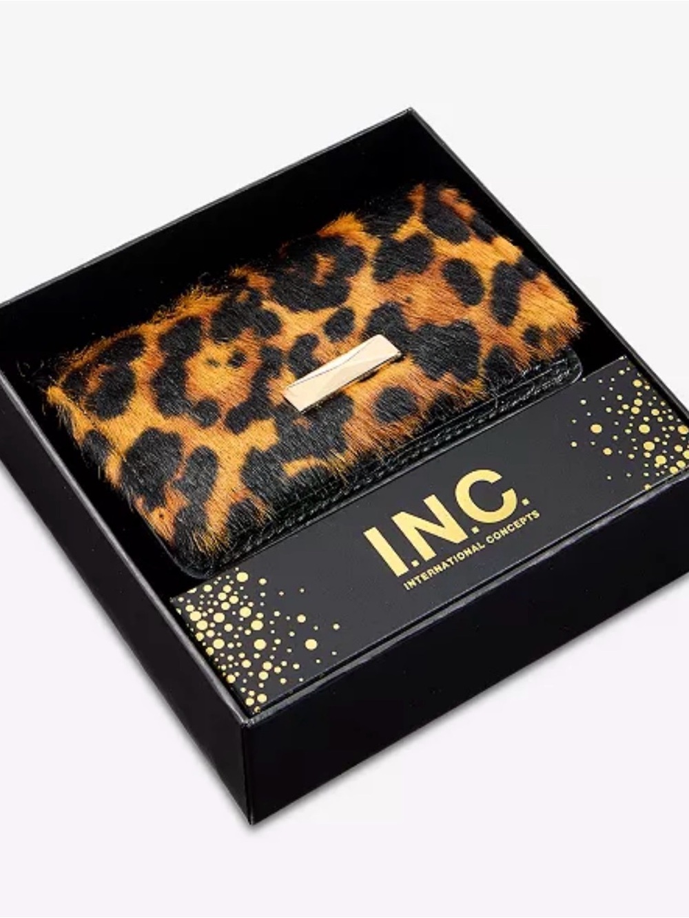 INC International Concepts Leopard Print Card Holder w/ crossbody chain